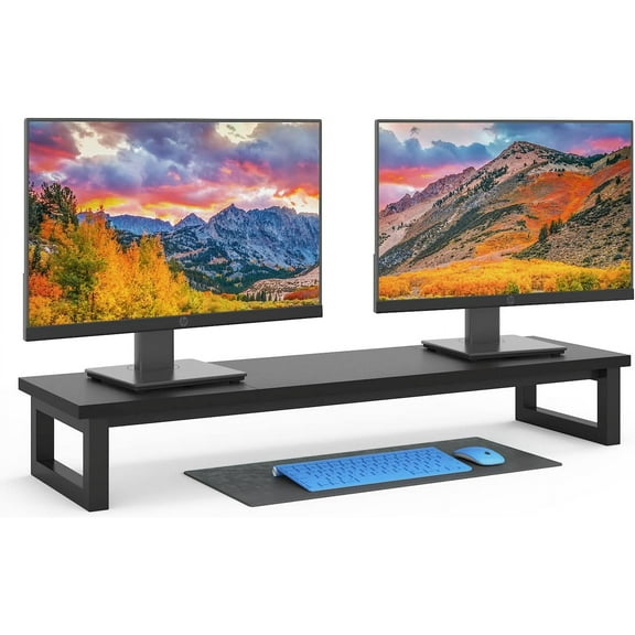 Dual Monitor Stand Riser, 39Inch Large Monitor Stands for 2 Monitors, Computer Monitor Stand, Wooden Desktop Oraganizer Shelf for Office Desk Computer,Laptop,TV