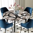 thumbnail image 5 of Elastic Fitted Round Tablecloth, Brown Geometric Waterproof Stretch Table Cover for 45"-54" Tables, Vintage Black White Striped Abstract Art Washable Outdoor Tablecloths for Patio, Picnic, Camping, 5 of 9