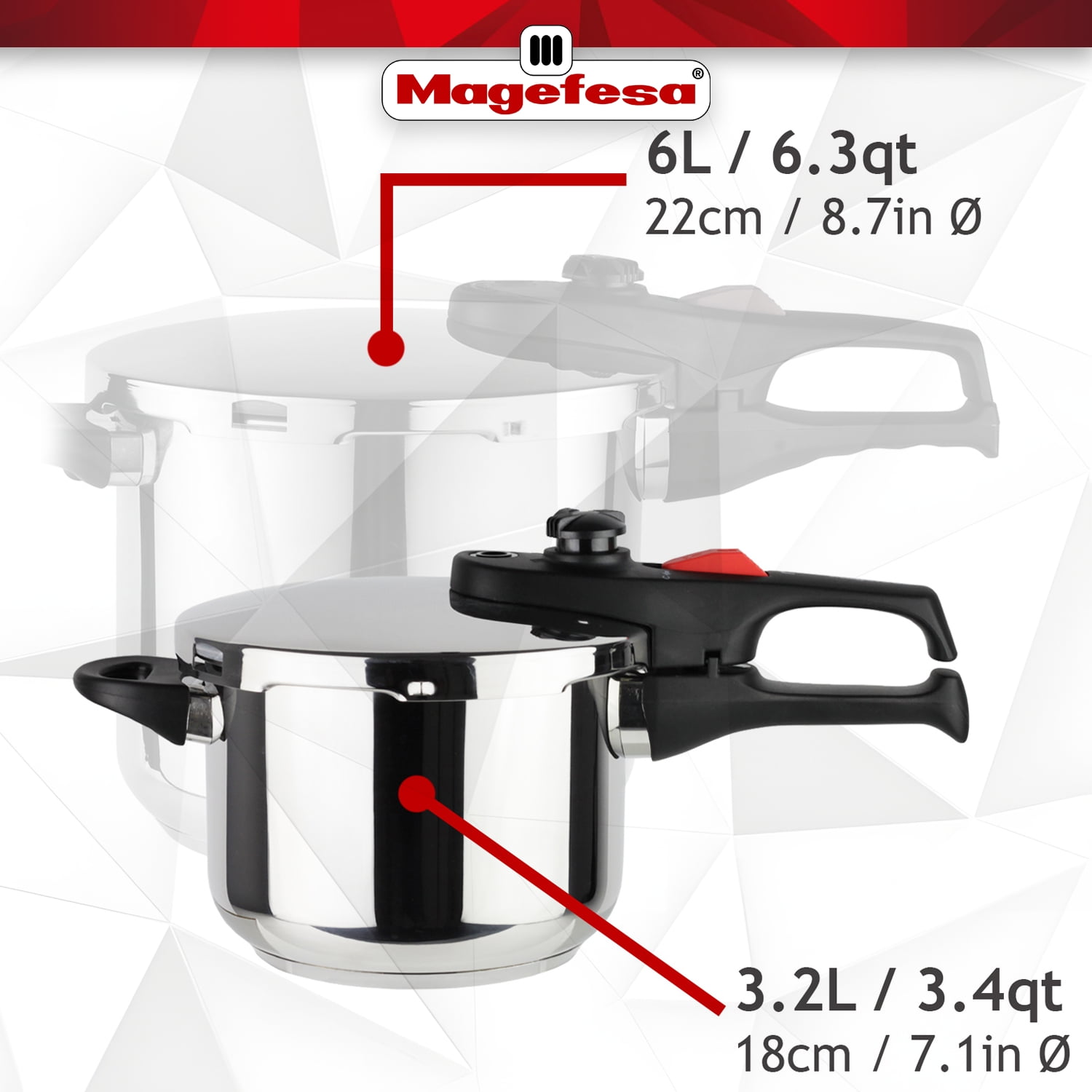 MAGEFESA Practika Plus 3.4-Quart Stainless Steel Pressure Cooker, 5 Safety Features, All Stovetops