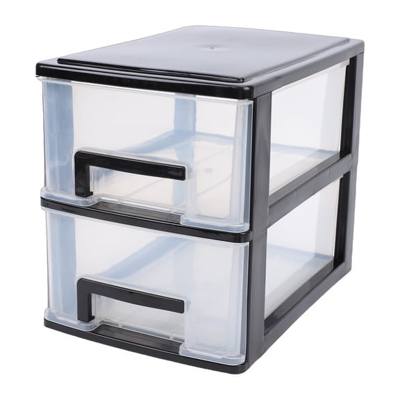 Kitchen Gadgets Desk Organizer with 2 Drawers Plastic Stackable Transparent Desktop Stationary Storage Box