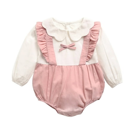 

Larisalt Girl Bodysuit Baby Girl Basic Bell Short Sleeve Cotton Romper Bodysuit Tops Clothes Pink