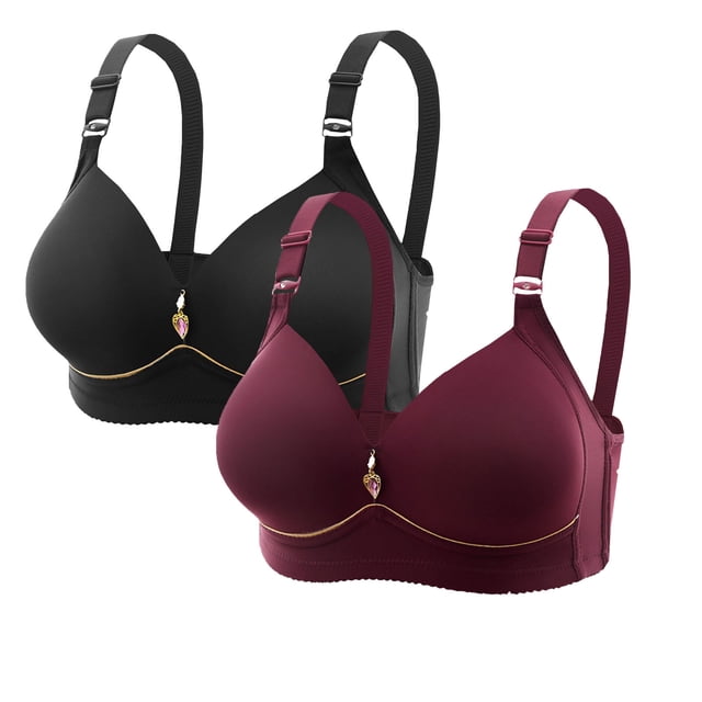 Sujetador de nailon para mujer, 2 piezas, color liso, sin costuras, con realce, suave y soporte, para uso diario.