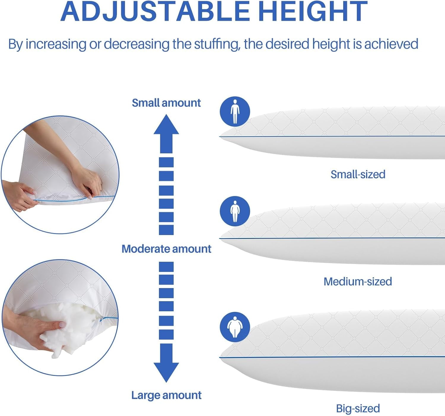 Long Body Pillow for Adults - Firm Insert with Shredded White Memory Foam, Adjustable Height, Soft Support Side Sleeping, Pregnant Women, Washable (White, 20x54 Inch)