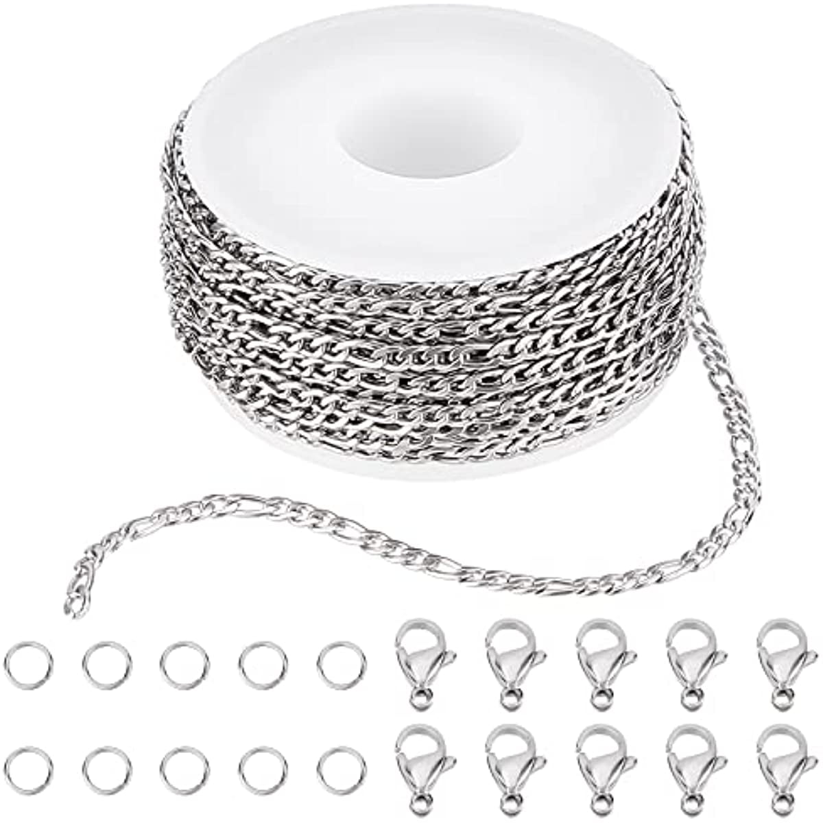 DIY 10M 32.8 Feet 3MM Silver Chain Roll Figaro Chains Silver Plated  Necklace Stainless Steel Cable Long Craft Link Chain Bulk for Jewelry  Making Kits