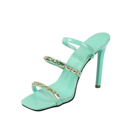 

Womens Sexy Party Nightclub Chain Decorative High Heel Square Toe Sandals Summer Open Toe Slide Sandals Comfortable Flats Flip-Flops Sandal Casual Platforms Wedge Sandals Heeled Sandals A38291
