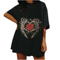 thumbnail image 1 of Top de manga corta suelto con estampado de calavera Retro desgastado y hombros caídos para mujer Pompotops hfajkhk125526, 1 of 6