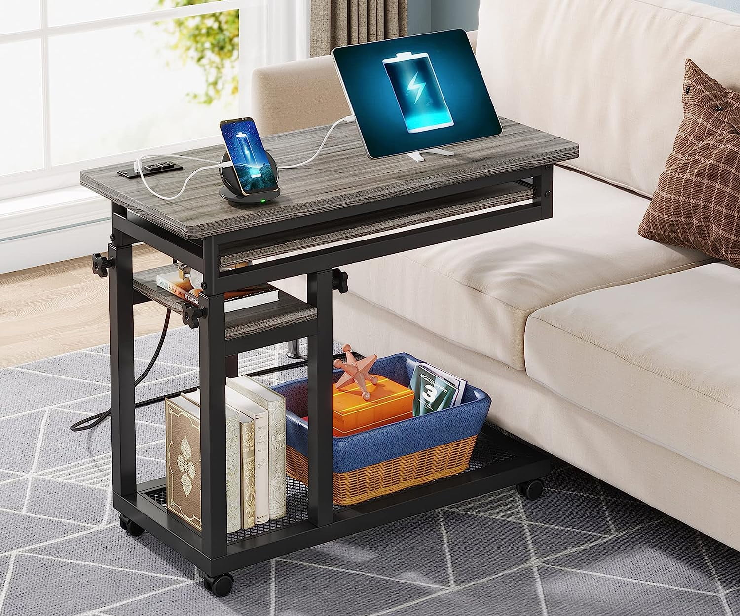 Tribesigns Small Portable Desk with Power Outlet, Height Adjustable