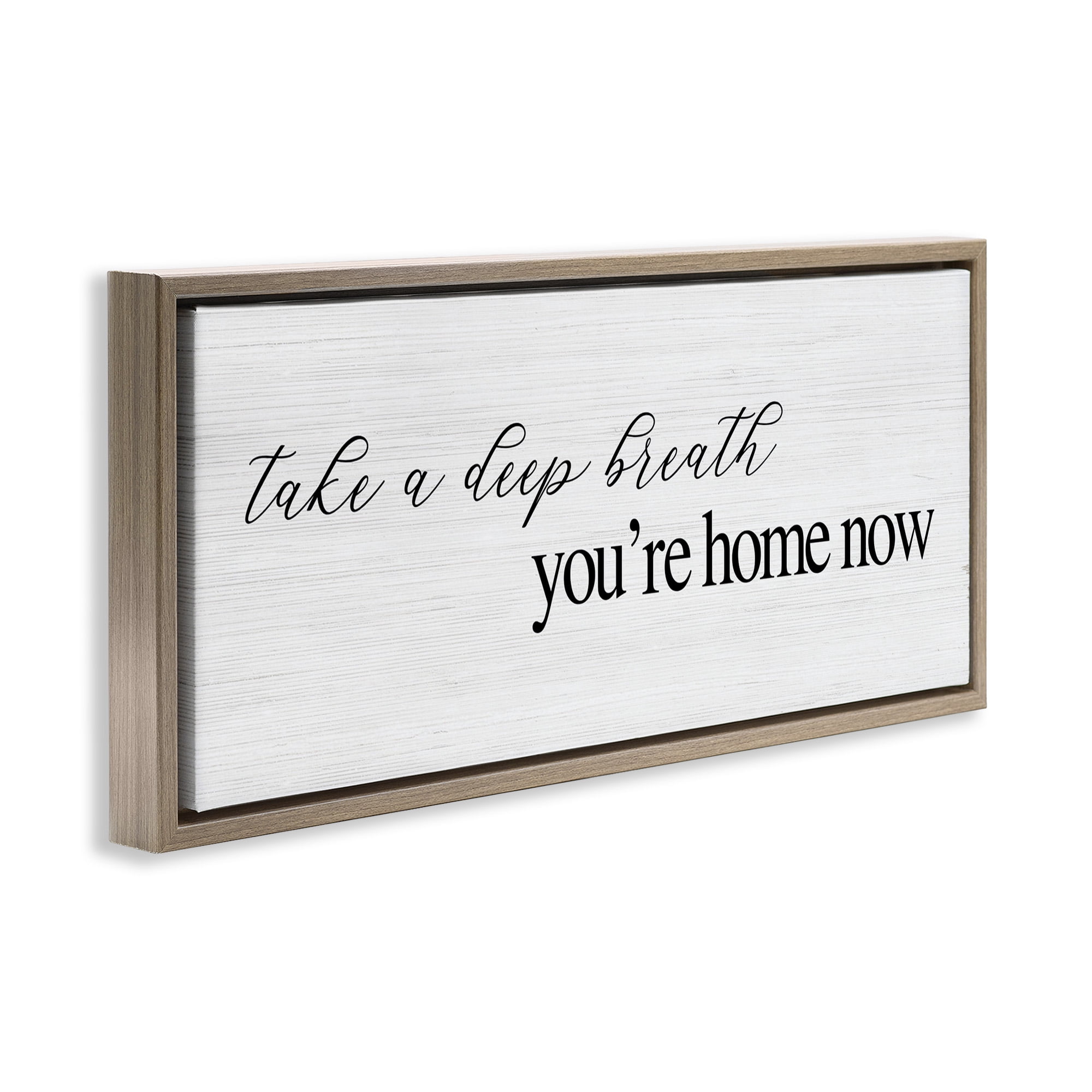 Stupell Industries Deep Breath You're Home Phrase Typography Painting Brown Floater Framed Canvas Art Print Wall Art, 25 x 11