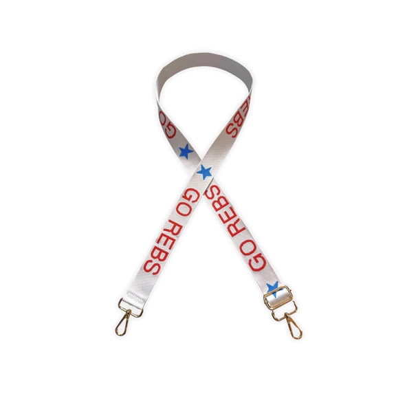 Lashicorn Go Rebs Adjustable Woven Purse Strap 25- 48 long adjustment White Red & Blue Strap with Gold Hardware 1.5 wide College Football Mississippi Clear Bag Stadium Approved