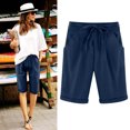 thumbnail image 2 of Fsgntruao Bermuda Shorts for Women Elastic Waist Knee Length Casual Loose Drawstring Capri Pants with Pockets Wide Leg Summer Shorts, 2 of 6