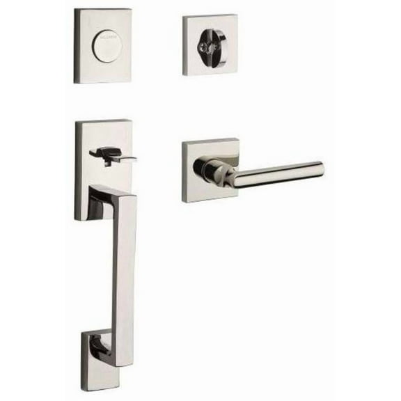 Baldwin Reserve FDLAJXTUBCSR141 Full Dummy La Jolla Handleset Tube Lever and Contemporary Square Rose Bright Nickel Finish