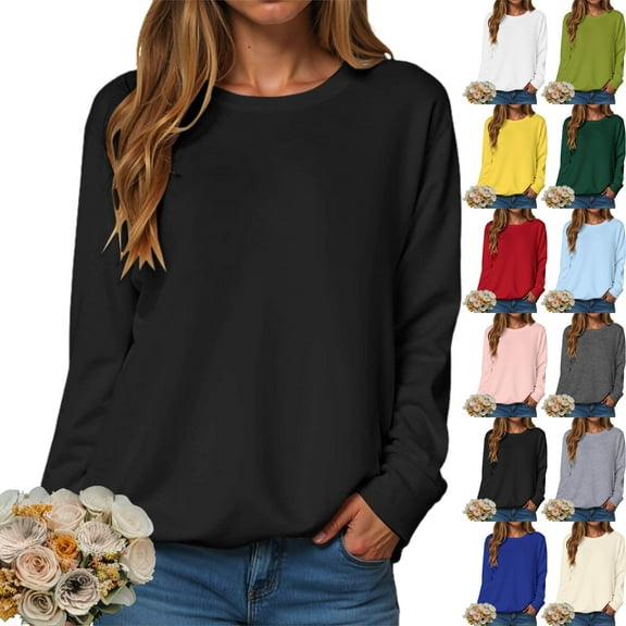 idosla Women's Long Sleeve Crewneck Sweatshirt Air Essentials Soft Loose Pullover Sweatshirts (Black, S)