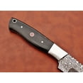 thumbnail image 6 of 9.5" straight back blade skinning knife, 5" full tang Rain drop pattern Damascus steel blade, Bull horn scale with steel bolster, includes Cow hide Leather sheath (Bull horn), 6 of 7