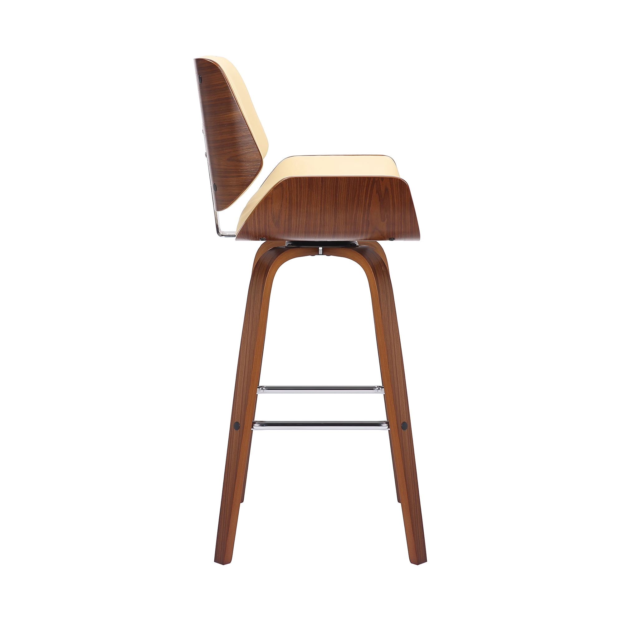 Tyler 30" Swivel Bar Stool in Walnut Wood and Cream Faux Leather Upholstery