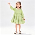 thumbnail image 2 of Dresses for Girls Cute Party Long Sleeve Tiered Ruffle Swing Girls Dress Casual A-Line Crew Neck Girls Fashion Fall Sundress Green, 2 of 10