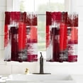 thumbnail image 3 of Oil Painting Red Kitchen Curtains 63 Inch Length, Farmhouse Curtains Drapes, Modern Geometric Black White Abstract Art Rod Pocket Window Curtains for Living Room/Bedroom, 52" x 63", 2 Panels, 3 of 5