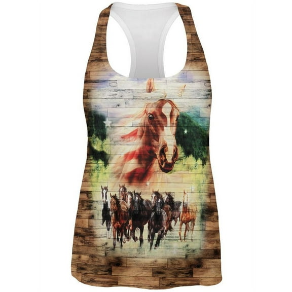 4th of July Wild Horse Mustang Patriot All Over Womens Work Out Tank Top Multi MD
