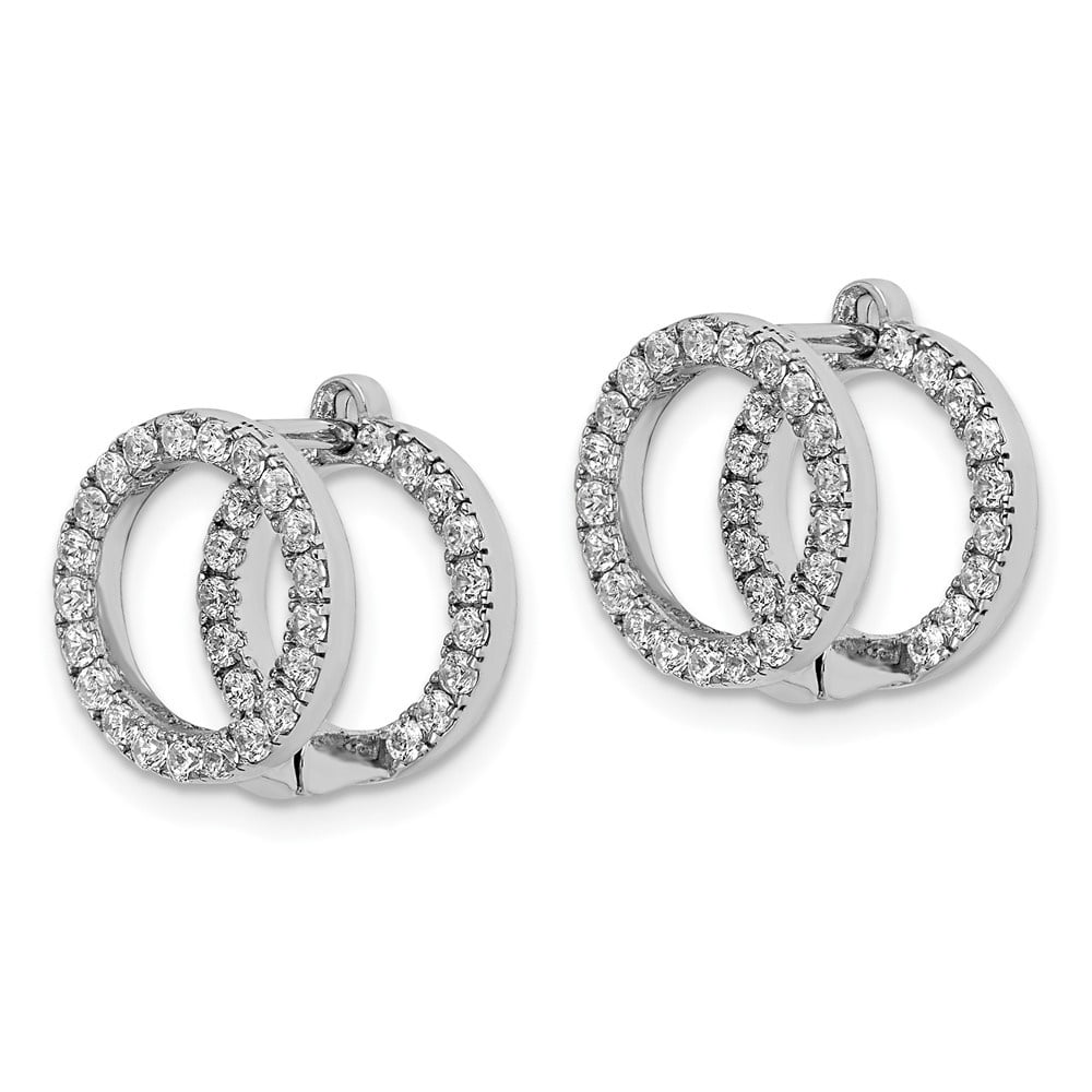 Auriga Fine Jewelry 925 Sterling Silver CZ Front and Back Hinged Hoop Earrings for Women (L-14.5mm, W-10.5mm)