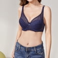 thumbnail image 2 of Lace Floral Bra Thin Deep V Large Size Gathered Comfortable Full Coverage Bra for Daily Wear Blue 40/90C, 2 of 6