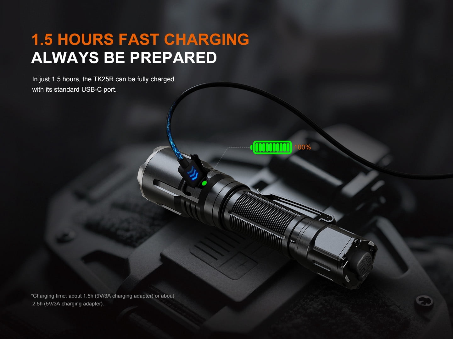 Fenix TK25R 3600 Lumen USB-C Rechargeable Tactical Duty Flashlight with UV, Red and Red/Blue Warning Modes + LumenTac Organizer