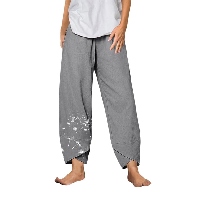 Womens Cargo Pants With Pockets 2025 Fashion Spring Summer Printed Irregular Loose Wide Leg Casual Pant High Waisted Pants Grey S