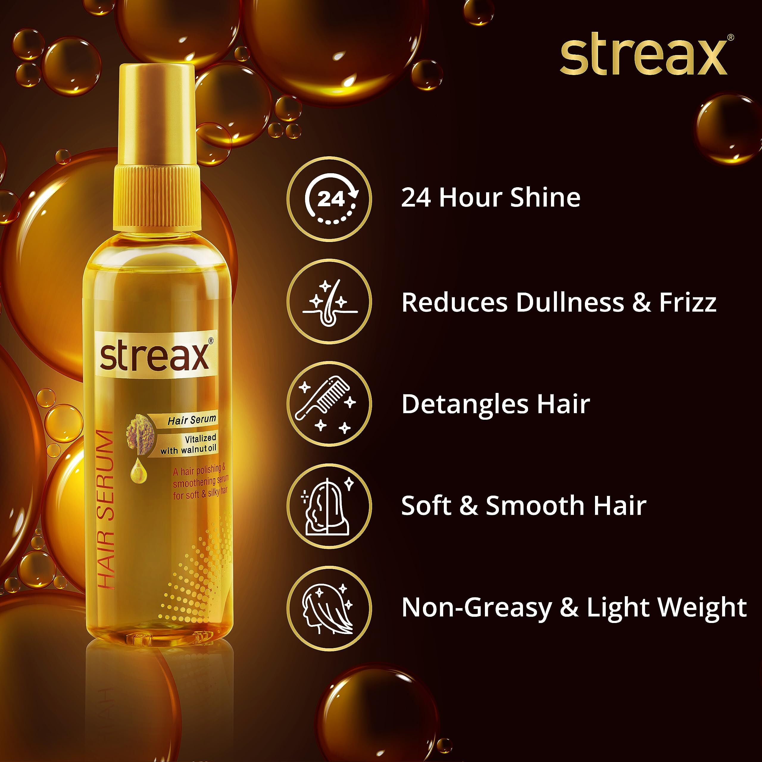 Streax Hair Serum 125ml, Vitalized with Walnut Oil, For Hair Streax Hair Serum 125ml, Vitalized with Walnut Oil, For Hair