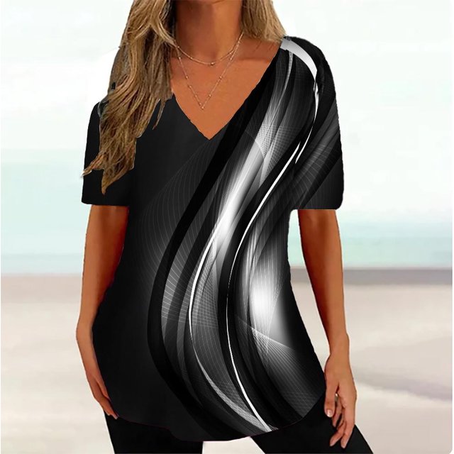 RWJDXD RWJDXD T-shirt Simple d'Été pour Femmes, Col en V, Manches Courtes, Mode Décontractée
