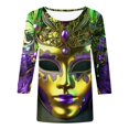 thumbnail image 3 of DDAPJ pyju Mask Graphic Tees for Women Mardi Gras 3/4 Sleeve Shirts Novelty 3D Printed Party Blouses Tuesday Carnival Themed T-shirt Loose Fit Round Neck Tee Tops Multicolor S, 3 of 5