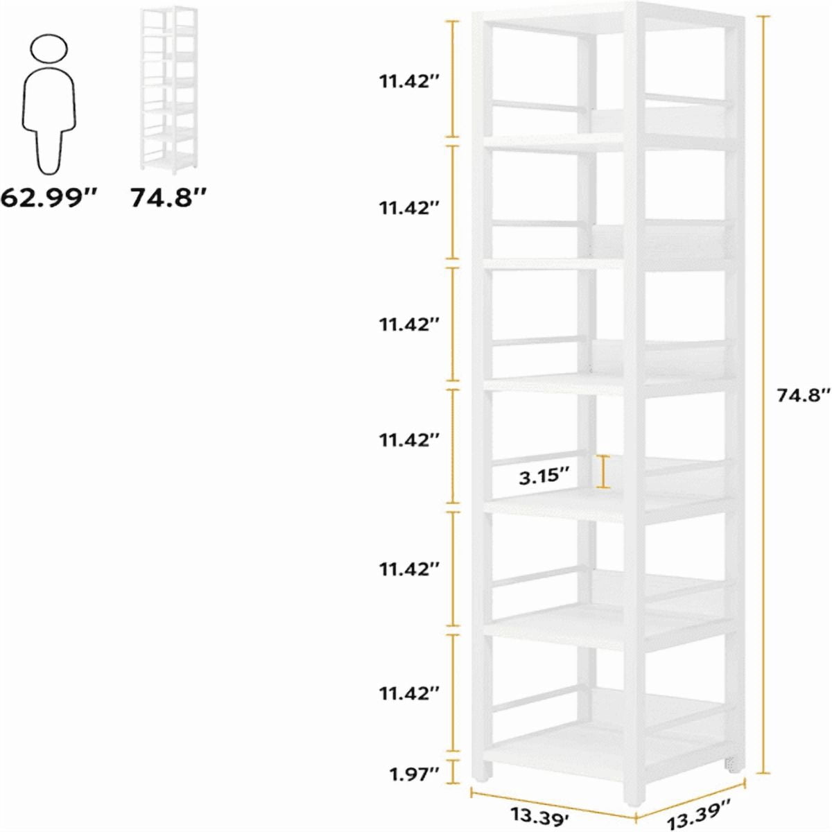 6-Tier Corner Bookshelf, Space-Saving Storage Rack with Anti-Slip Fences, Multipurpose for Living Room, Kitchen, Bathroom