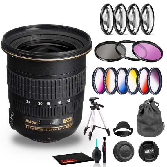 Nikon AF-S DX Zoom-NIKKOR 12-24mm F/4G IF-ED Lens Includes Filter Kits and Tripod (Intl Model)