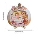 thumbnail image 3 of Halloween Ghost Pumpkin Mini House Light, Illuminated Wooden Miniature Scene Ornament with Cute Spirit Figure, Desktop Tabletop Decoration for Mantel, Shelf, Entryway, Party & Fall Display, 3 of 6
