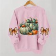 thumbnail image 2 of DeeHomeMo Women Round Neck Pullover Sweatshirt, Long Sleeve Pumpkin Bow Graphic Loose Fit Top, Ribbed Hem Cuffs Soft Sweatshirt Fabric for Fall Family Gathering Pink,XL, 2 of 5