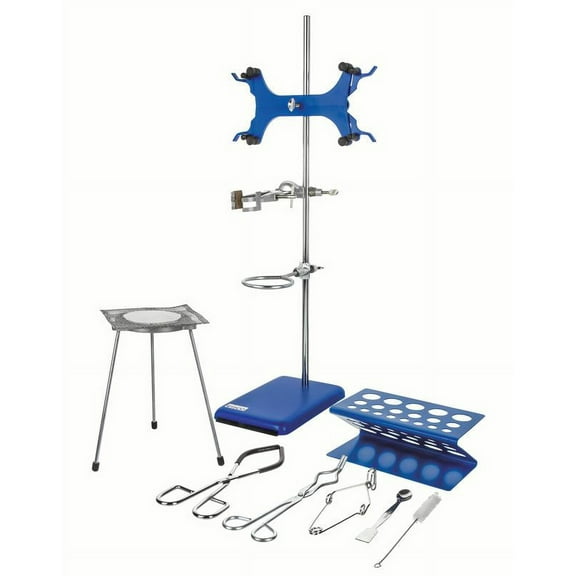 13 Piece Set - Complete Research Grade Lab Starter Kit - Includes Rod, Base, Tongs, Rings, Test Tube Stands, Clamps & More - Eisco Labs