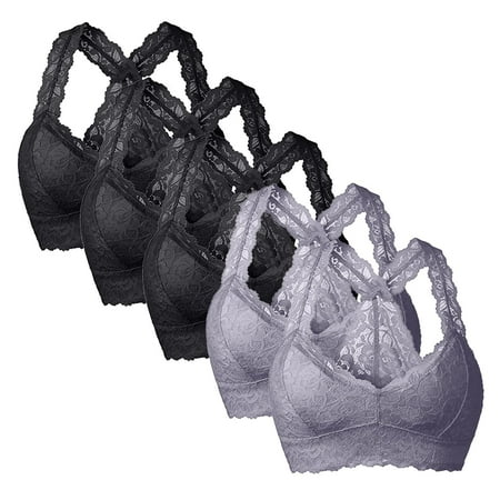 

FreshLook Ladies Erotic Lingerie Sexy Solid Color Lace Back Cross Bra 5pc Combination Valentine s Nightgown Pajamas Dark Gray / S