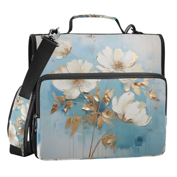 ALAZA Zipper Binder Bag Flowers in Blue 3 Ring File Folder Binder Organizer Bag