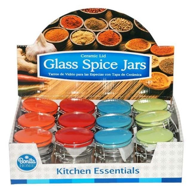 Bonita Home 2329844 Glass Spice Jars with Lid, Assorted Color Case of