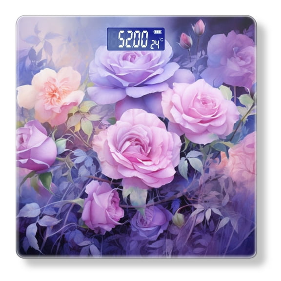 High Precision Body Weight Scale Smart Bathroom Scales with Large LCD Display(400lbs),Decorative for Bedroom-Oil Painting Of Arrangement Of Pink And Purple Roses