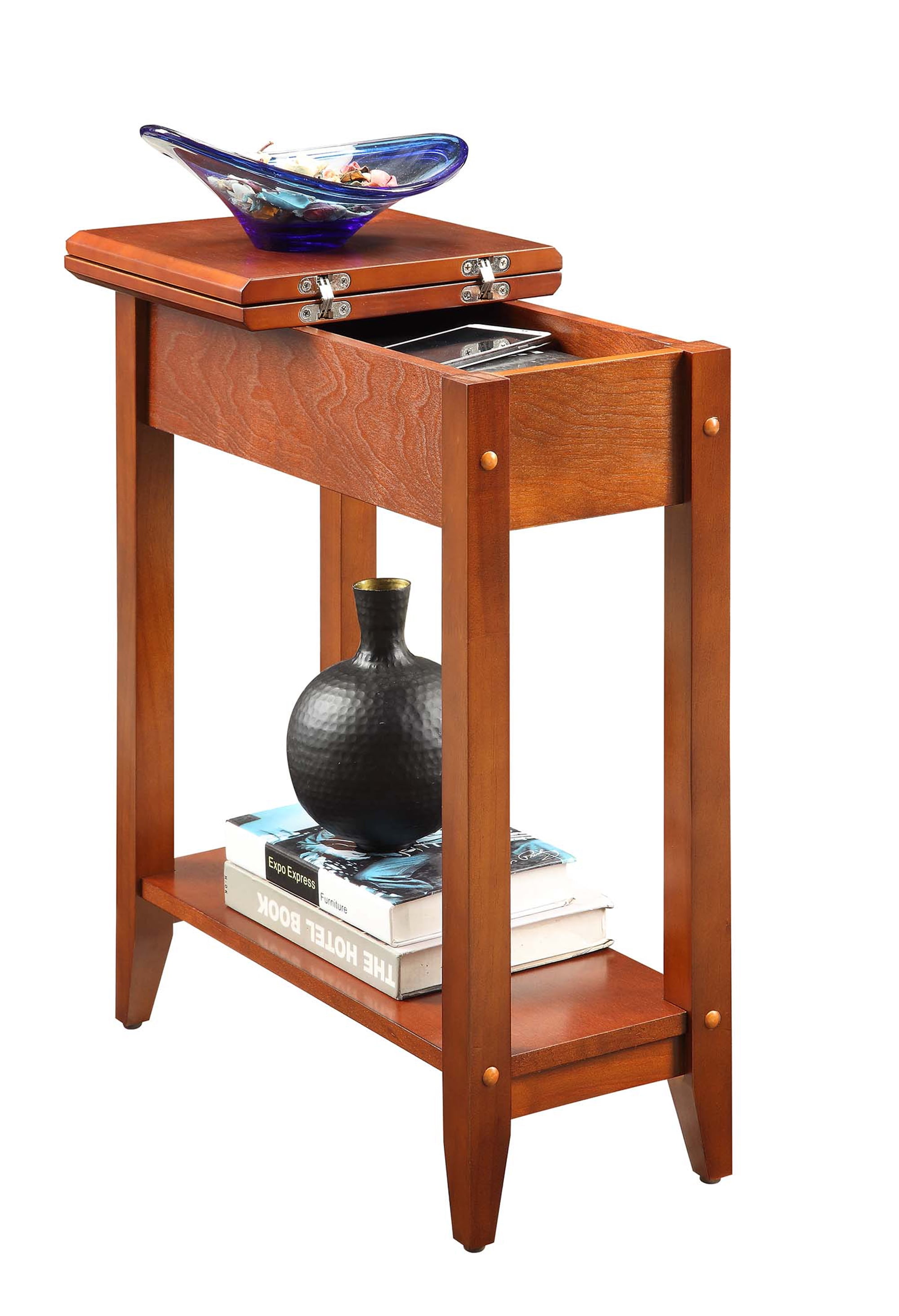 Convenience Concepts American Heritage Flip Top End Table with Shelf, Cherry