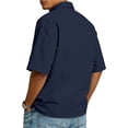 thumbnail image 4 of OIOLOYJM Shirts for Men Casual Cotton Button Down Shirts Summer Short Sleeve Collared Relaxed Fit T-Shirts Dressy Vacation Blouses Navy M, 4 of 5