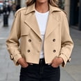 thumbnail image 2 of Tqcoqu Women's Cropped Double Breasted Trench Coat,Lapel Long Sleeve Casual Short Jacket With Pockets, 2 of 7