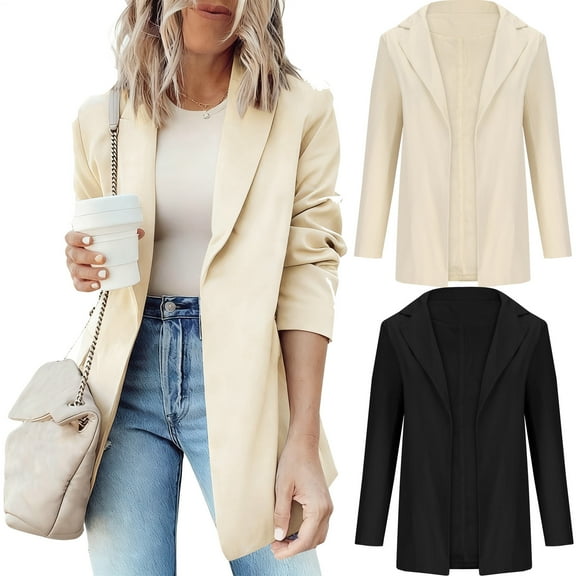 Dgankt Womens Cardigan Womens Casual Long Sleeve Blazers Solid Color Knit Blazer Work Office Open Front Blazer Jacket