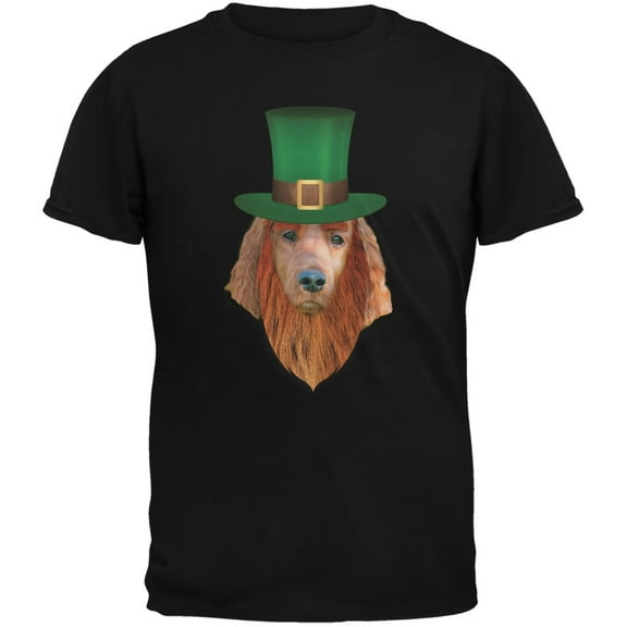 St. Patricks Day - Irish Setter Leprechaun Black Adult T-Shirt - Small