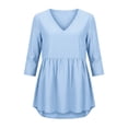 thumbnail image 6 of Tbopshirt Womens Blouses Summer Tops for Women Stripe Round Neck Three Quarter Sleeve 3/4 Sleeve T-shirt Loose,Blue, 6 of 6