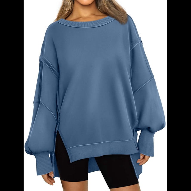 Sudaderas de Gran Tamaño para Mujer, Sudaderas con Capucha, Camisetas de Cuello Redondo, Conjuntos de Otoño, Ropa de Invierno Y2K para Adolescentes Azul S