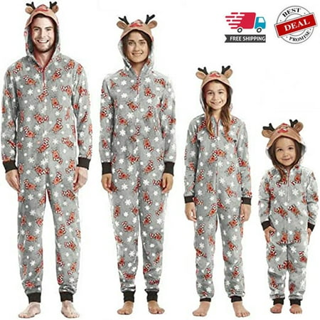 

Calsunbaby Family Matching Christmas Pajamas Set Sleepwear Jumpsuit Hoodie with Hood Matching Holiday PJ s for Family
