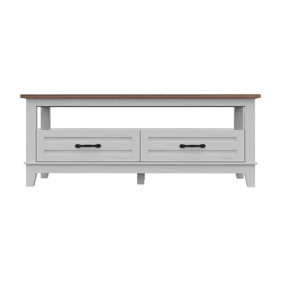 Coffee Table,47" Farmhouse Coffee Table with Storage,Rustic Wood Cocktail Table,Center Tables for Living Meeting Room with 2 Storage Drawers & Open Shelf