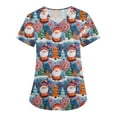 thumbnail image 2 of HaHaHappy Scrubs for Women Christmas Plus Size Short Sleeve Dressy Christmas Santa Print Scrub Tops Cute V Neck Funny Scrub Shirts Medical Workwear Nurse Nursing Uniform with Pocket Dark Blue M, 2 of 4
