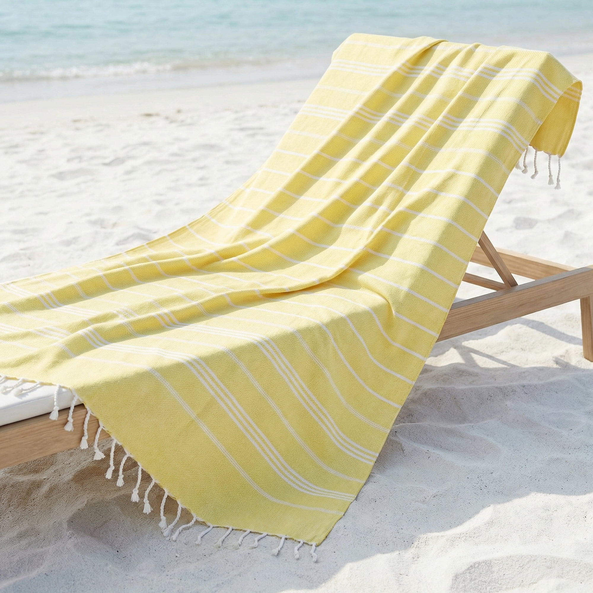 Unique Bargains Stripe Turkish Sand Free Towel 2 Pack Light Yellow/Light Blue 71"x35"