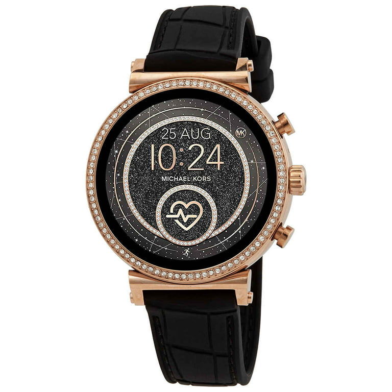 Michael Kors - Access Sofie Heart Smartwatch 41mm Stainless Steel - Black Silicone - Walmart.com
