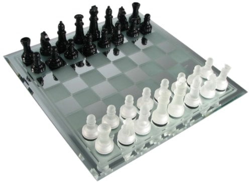 New Large Traditional Glass Chess Set Board Game 32 Frosted Pieces 30cm x 30cm 
